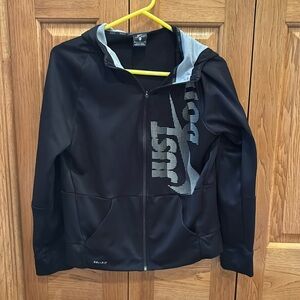 Nike DRI-FIT Boys XL Hooded Zippered Sweatshirt Black HOODIE Just Do It
